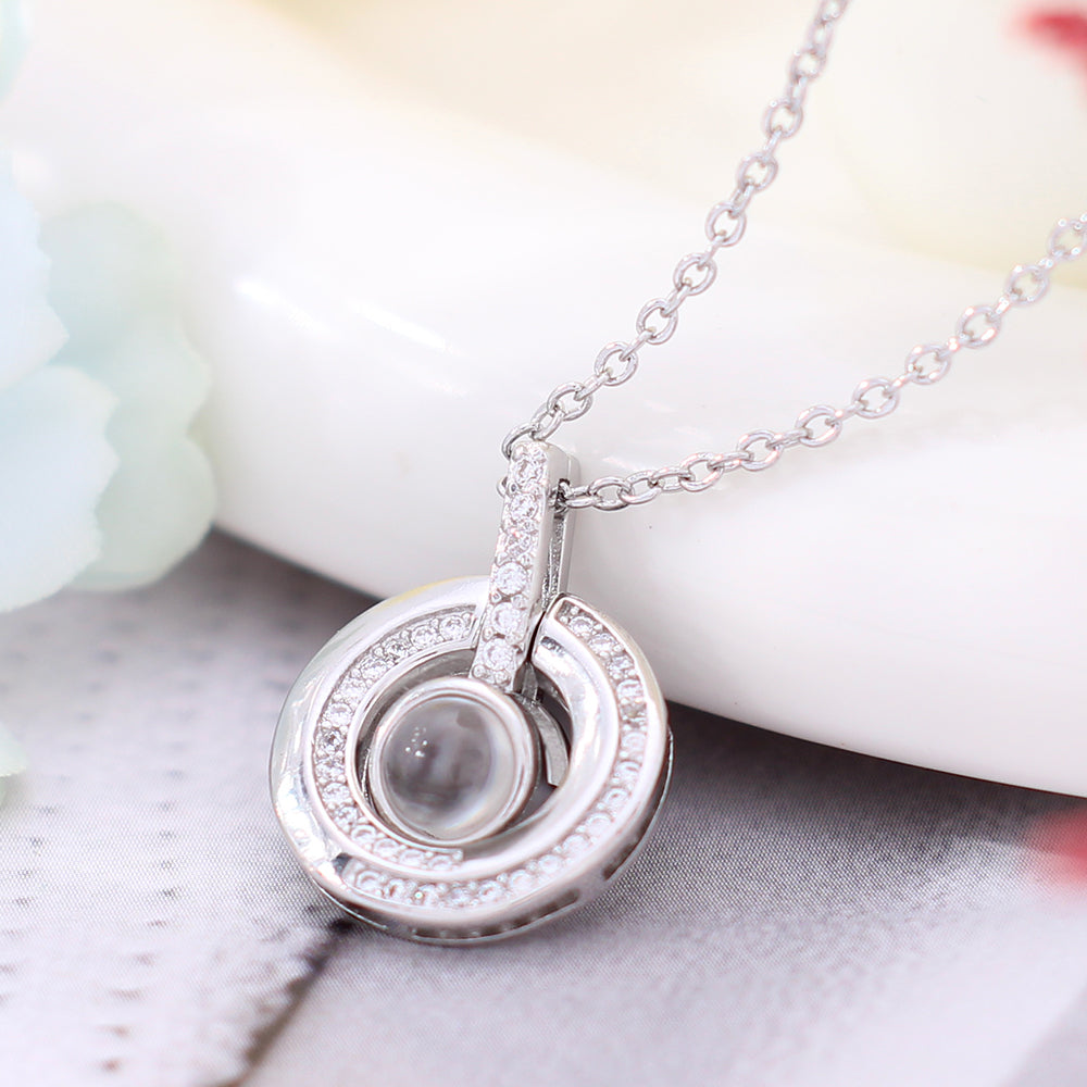 925 Silber Personalisierte Kette mit Bild im Stein - runder Ringanhänger mit Foto Projektion