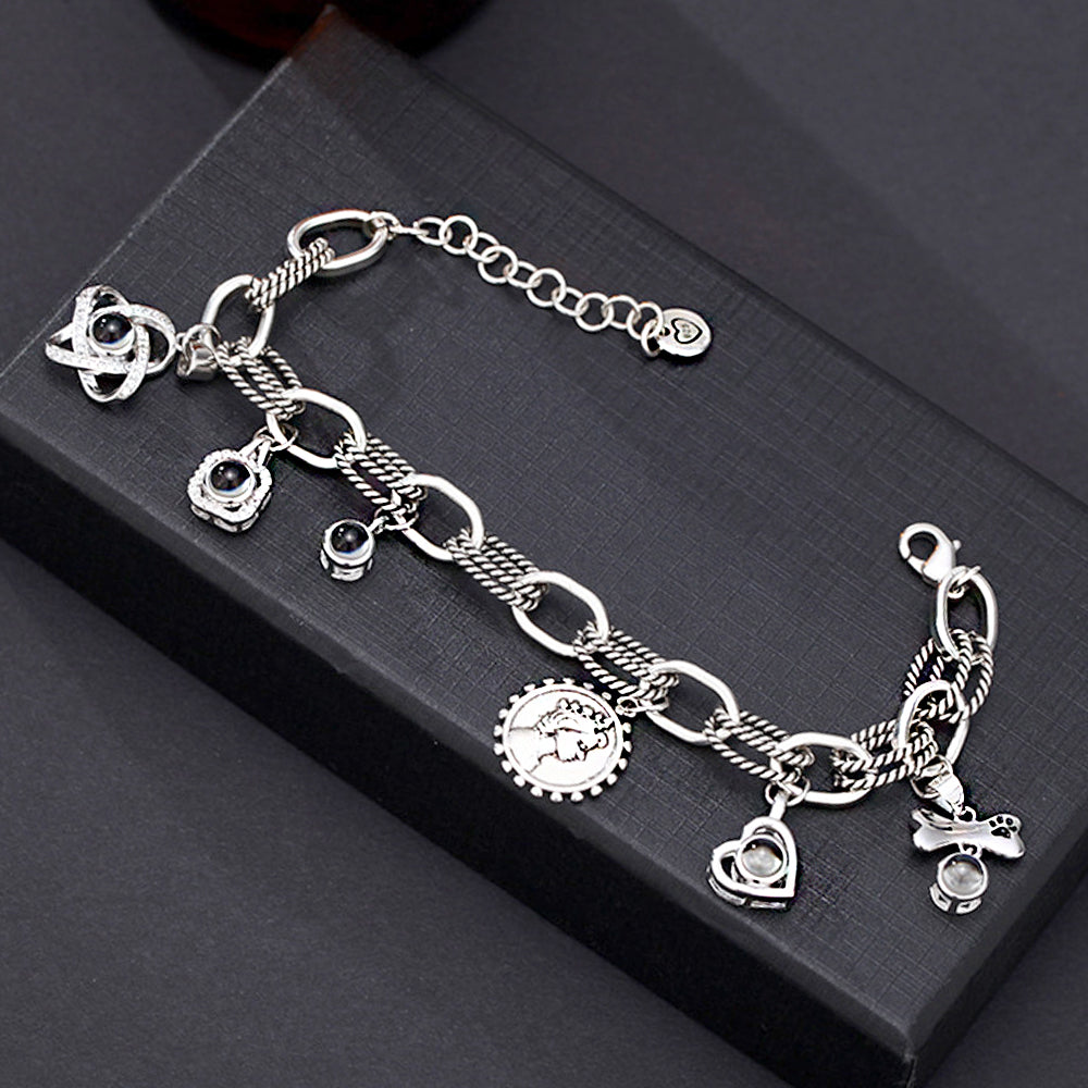 Personalisierbares DIY Armband mit Foto Projektion – Bild im Stein, Grobe Gliederkette mit 1–6 Fotos, Geschenk für Damen & Herren