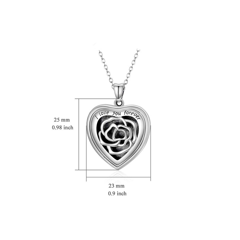 925 Silber Personalisierte Medaillon Kette mit Foto – öffnbar Herz Anhänger mit Rose, Perfektes Weihnachtsgeschenk für Freundin Ehefrau Mutter