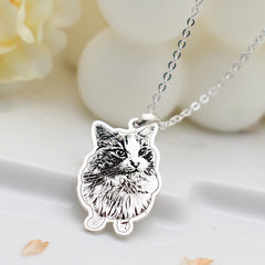 925 Sterling Silber Personalisierte Skizzen-Halskette – Gravur von Haustier, Person oder Symbol, mit Text & Geschenkbox