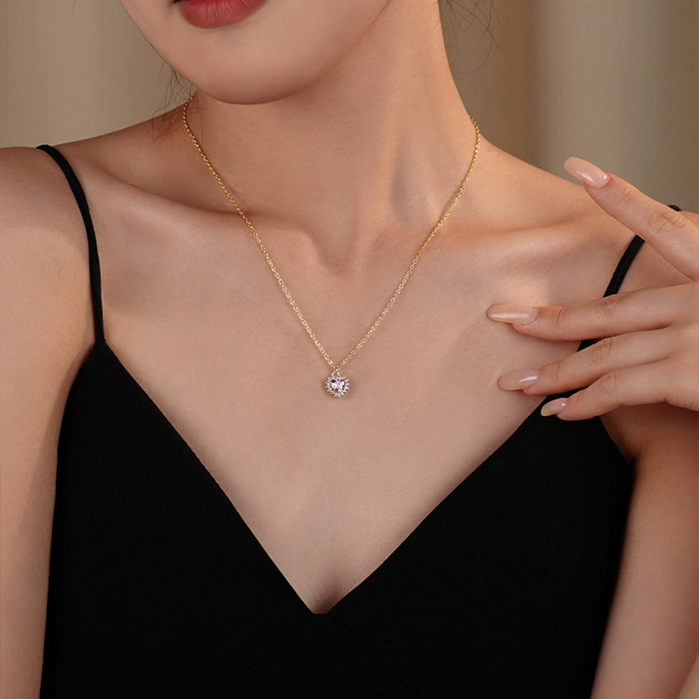 Hochwertige 925 Silber kette vergoldet mit 18K – Herz Anhänger mit Geburtsstein, Modisches und elegantes Schmuckgeschenk
