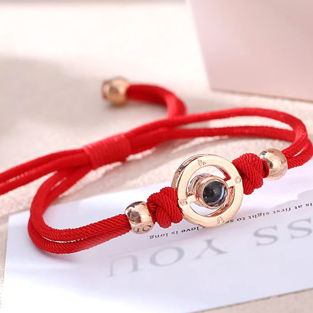 925 Silber Personalisierte Paar Armbänder mit Bild im Stein - Kreis mit Gravur 'LOVE', Romantisches Geschenk für Paare & Freunde