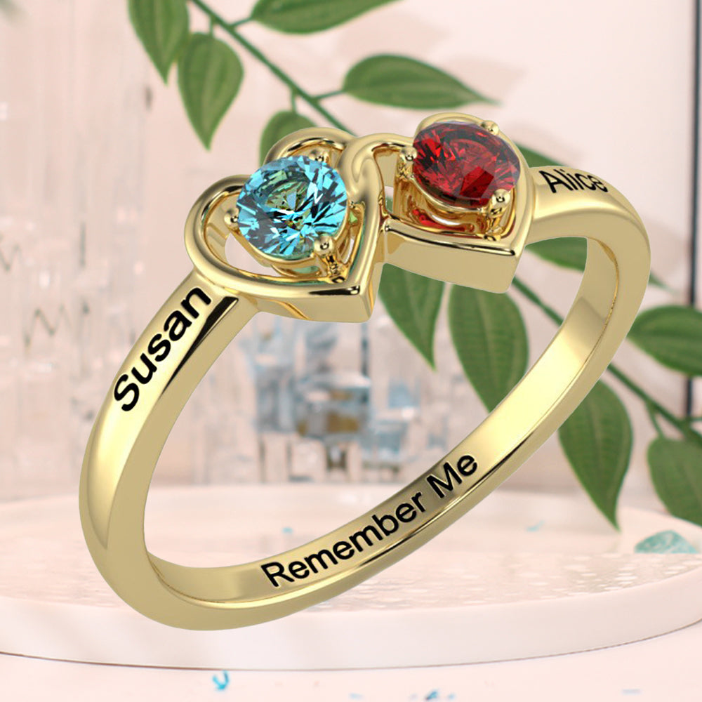 Personalisierter Geburtsstein Namensring – Herz zu Herz, mit Diamanten, Verlobungs Heiratsantrags & Geburtstagsgeschenk für Männer & Frauen