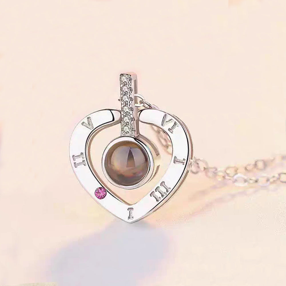 925 Silber Personalisierte Herz Projektionskette – Drehbares Design mit Foto im Stein, Symbol für Ewige Liebe