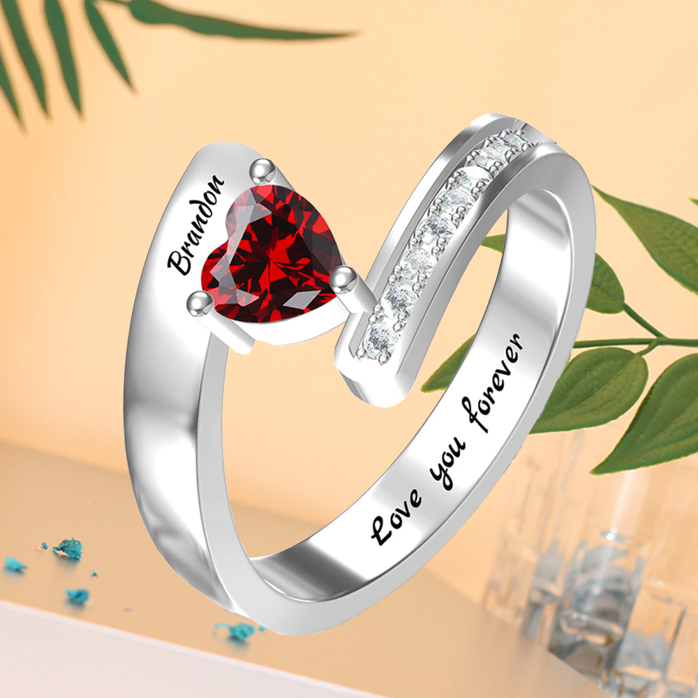 Personalisierter Geburtsstein Ring mit Gravur - Herz Blumen Kleeblatt, Heiratsantrag Freundschaftsring Familienring, Muttertag Geburtstagsgeschenk