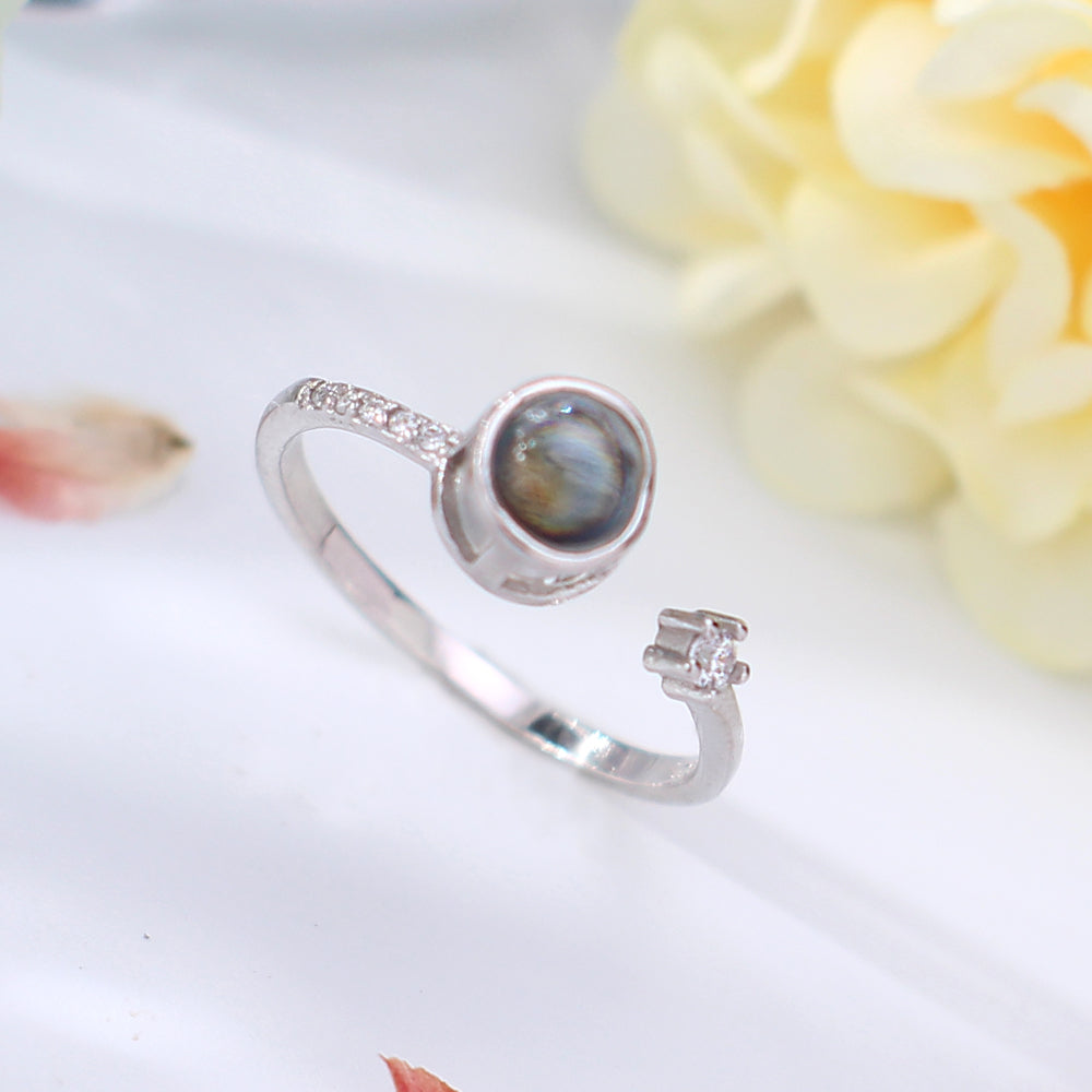 925 Silber Personalisierter Ring mit Bild – Sonne-Mond-Partnerring mit Foto und Gravur, Offener Ring für Paare