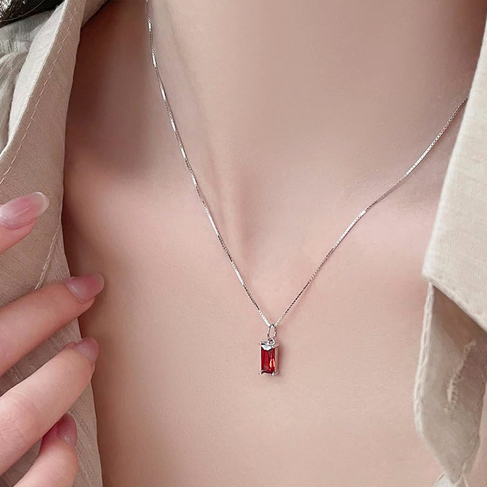 925 SilberPersonalisierte Geburtsstein kette – Minimalistisches funkelndem Zirkonia Rechteck – 12 Farben, stilvoll für jeden Anlass