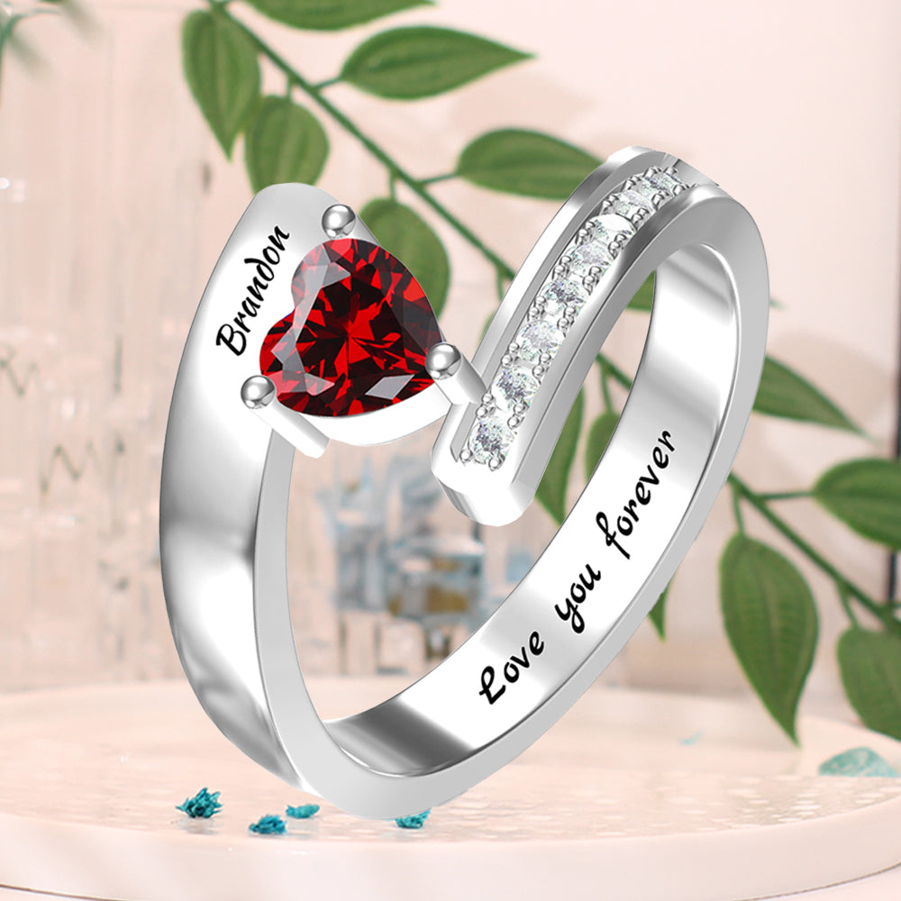 Personalisierter Geburtsstein Ring mit Gravur - Herz Blumen Kleeblatt, Heiratsantrag Freundschaftsring Familienring, Muttertag Geburtstagsgeschenk