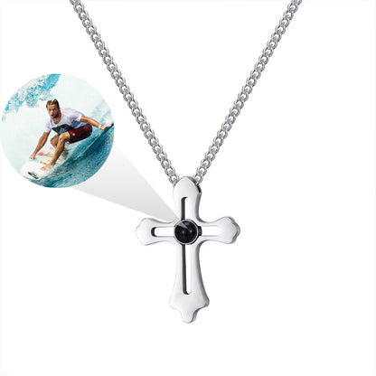 Personalisierte Kette mit Foto - Silber Kreuz Halskette für Männer, Geschenkidee