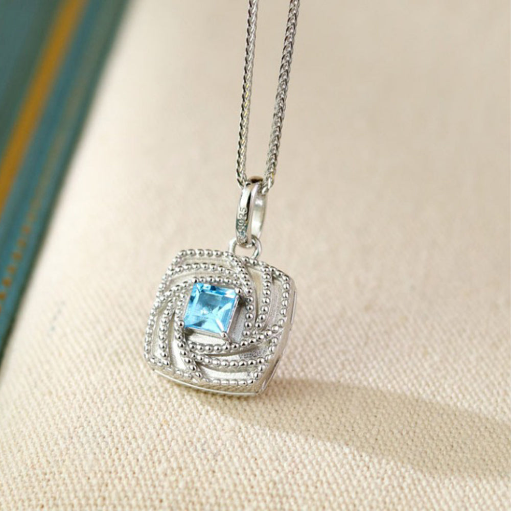 Personalisierte 925 Silber  Foto Medaillon Kette – Unendlichkeits Quadratischer Anhänger mit blauem Zirkonia, Erinnerungs Geschenk für Frauen