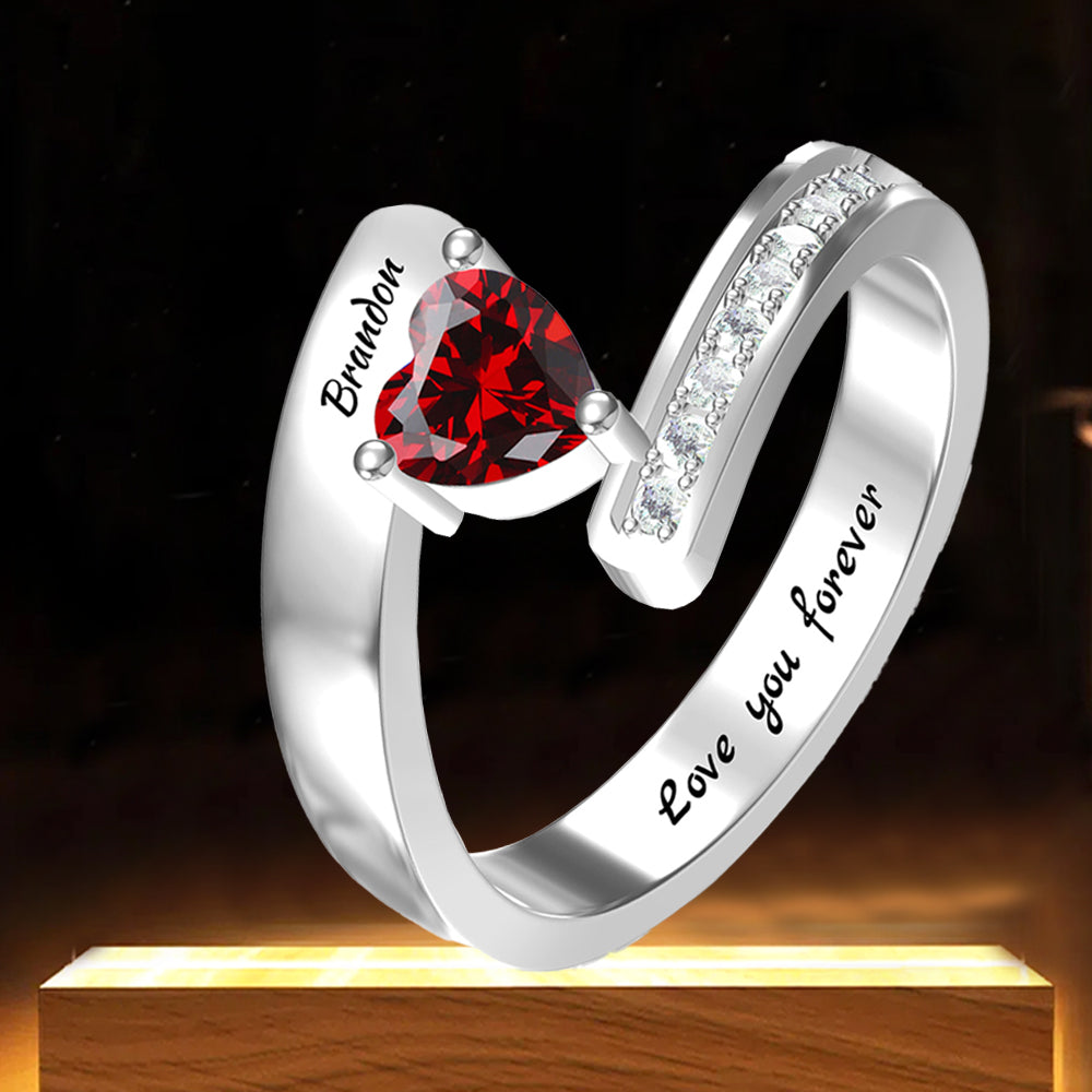Personalisierter Geburtsstein Ring mit Gravur - Herz Blumen Kleeblatt, Heiratsantrag Freundschaftsring Familienring, Muttertag Geburtstagsgeschenk