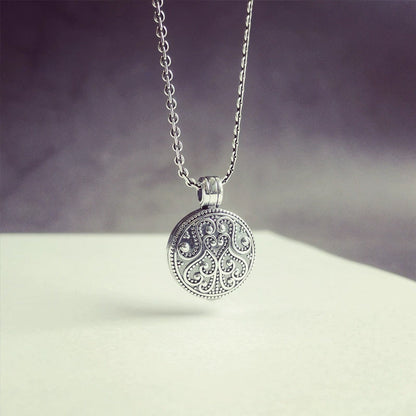 Personalisierte 925 Silber Vintage Muster Rund Foto Medaillon Kette -  Gedenkschmuck Geschenk für Frauen und Männer