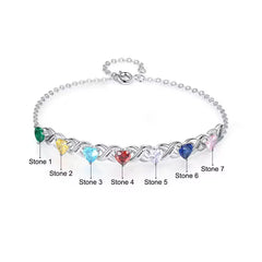 Personalisiertes Infinity Loop Herz Geburtsstein Armband mit eingraviertem Namen – Perfektes Geschenk für Mama, Oma & Team