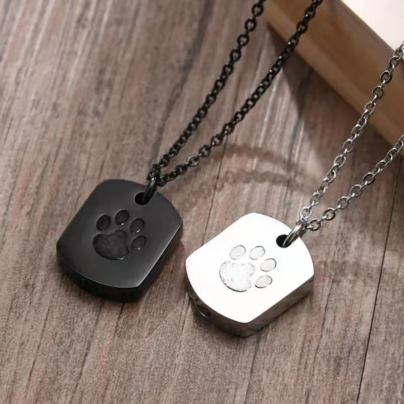 Personalisierte Edelstahl-Urnenkette – Gravierbarer Dog Tag mit Pfotenabdruck