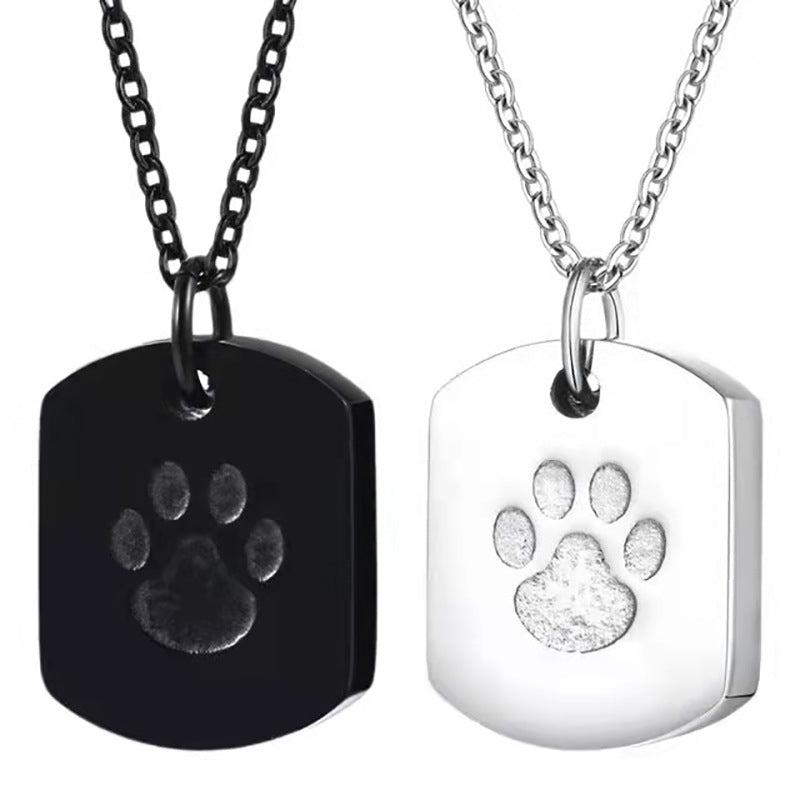 Personalisierte Edelstahl-Urnenkette – Gravierbarer Dog Tag mit Pfotenabdruck