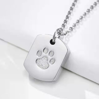 Personalisierte Edelstahl-Urnenkette – Gravierbarer Dog Tag mit Pfotenabdruck