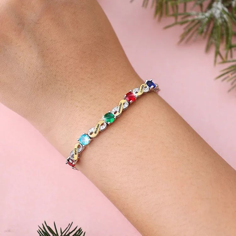 Personalisiertes Infinity Armband mit Geburtssteinen & Namen – Symbol der ewigen Liebe für Mama, Partnerin oder Freundin