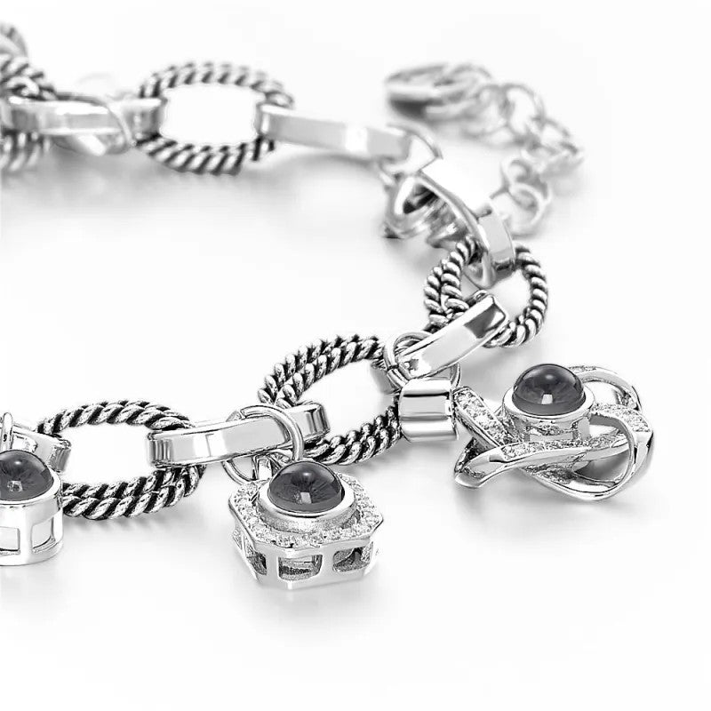 Personalisierbares DIY Armband mit Foto Projektion – Bild im Stein, Grobe Gliederkette mit 1–6 Fotos, Geschenk für Damen & Herren