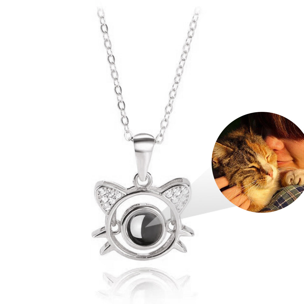 Personalisierte 925er Silber Anhänger Kette mit Foto - Bärtige Katze