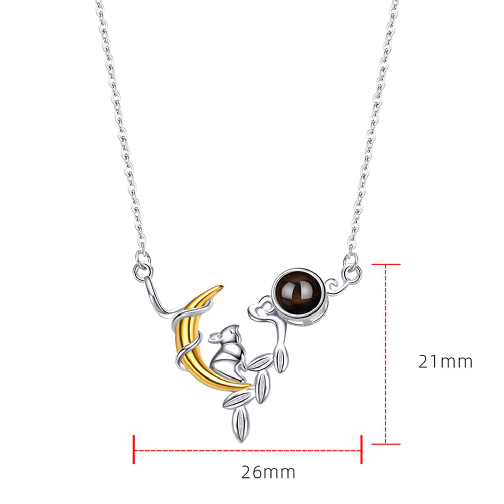 925 Silber Personalisierte Foto Kette mit Projektion - Eleganter Klassiker Kaninchen und Mond Anhänger mit Foto, Perfektes Geschenk für Mama, Freundin oder Ehefrau