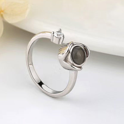 Sterlingsilber Personalisierte Foto Projektion Rose Ring mit Bild und Worten Offener Ring mit Zirkonia