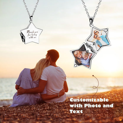 Personalisierte Schlichte Glänzende Medaillon-Kette in Quadrat- oder Sternform mit Foto & Text – Kreativer Schmuck,um Schöne Erinnerungen festzuhalten