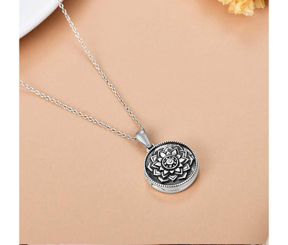 Personalisierte 925 Silber Medaillon Kette mit Foto - öffnbar Rund mit Lotus Blume,Perfektes Geschenk für Ihre Freundin Frau Mutter