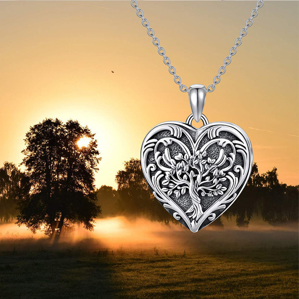 Personalisierte 925 Silber Medaillon Kette mit Foto & Wort -öffnbarer Herz Anhänger mit Lebensbaum,Perfektes Geschenk für Freundin Ehefrau Mutter