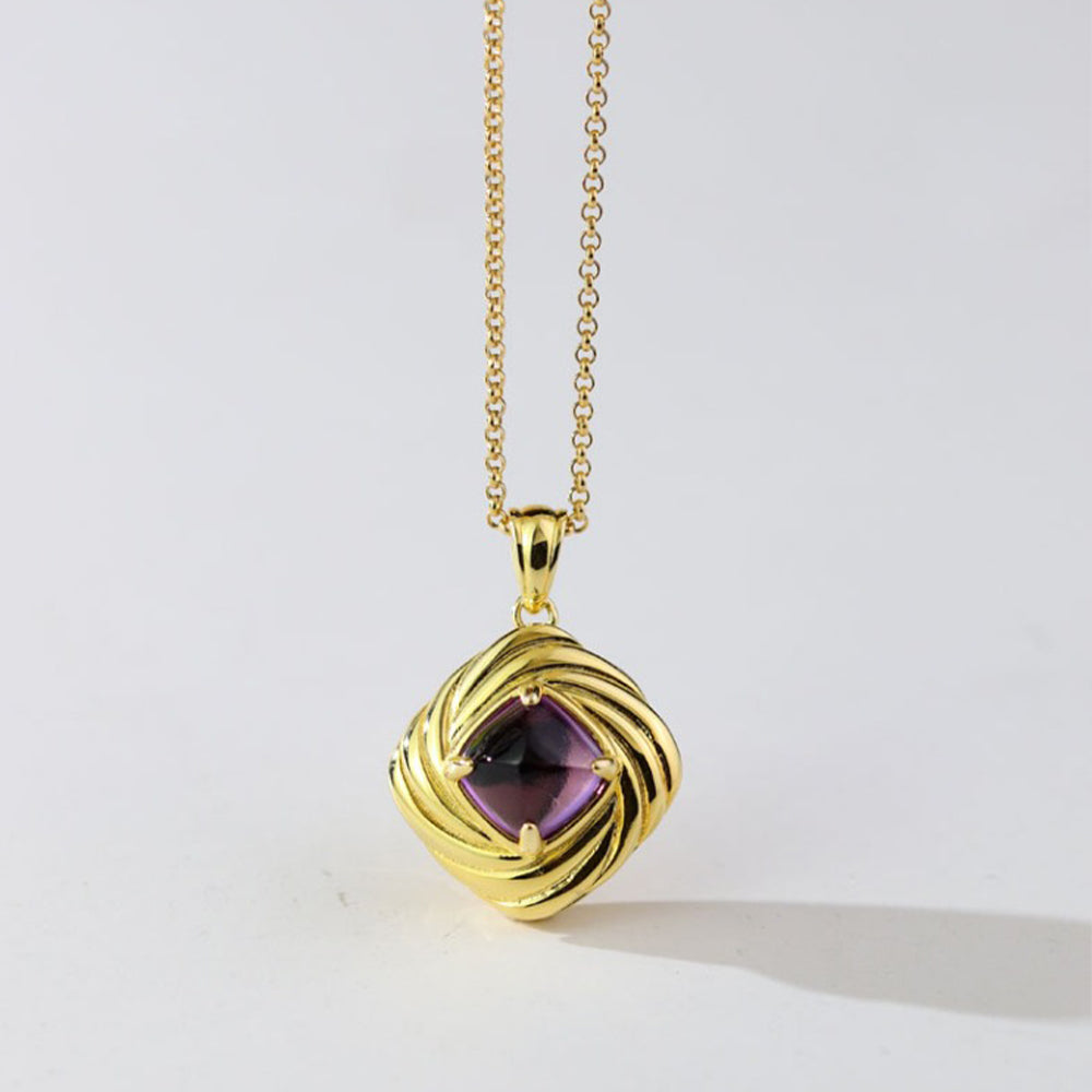 925 Silber Personalisierte Foto Medaillon Kette mit Bilder &Text – Vintage Quadratischer Anhänger mit Natürlichem Amethyst,Geschenk für Frauen