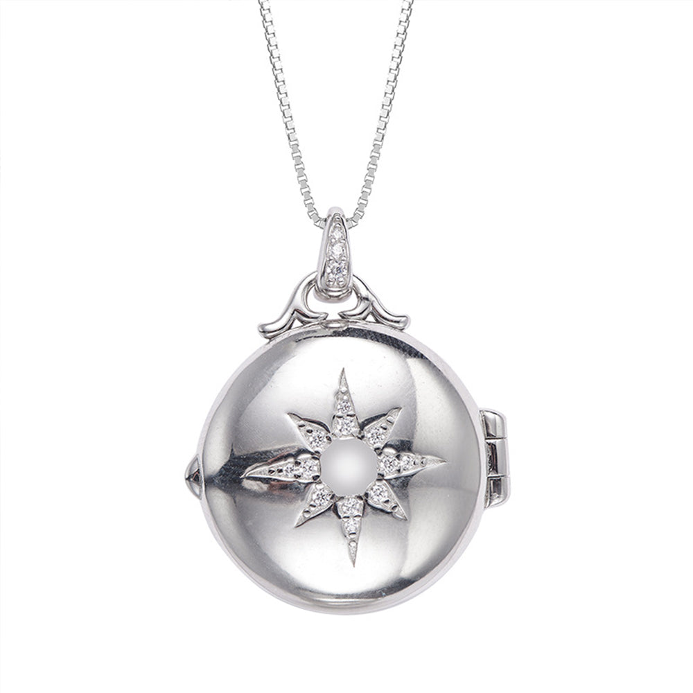 Personalisierte 925 Silber Runde Medaillon Kette mit Achtstraligem Stern und Griechischer Göttin Relief, Jahrestagsgeschenk für Sie