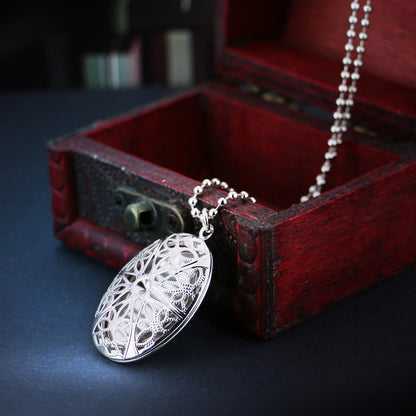 Hochwertige Platinierte Oval Medaillon Bild Kette –Hohles Vintage mit keltischen Sternen Blumen,Personalisierter Foto Geschenke für Männer Frauen