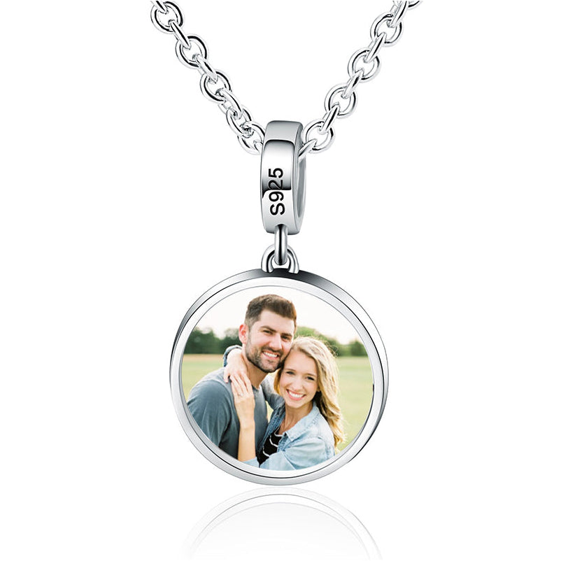 Personalisierte 925 Silber Kette mit Bild – Rund Foto Anhänger,Perfektes Erinnerung Geschenk für Mann Frau