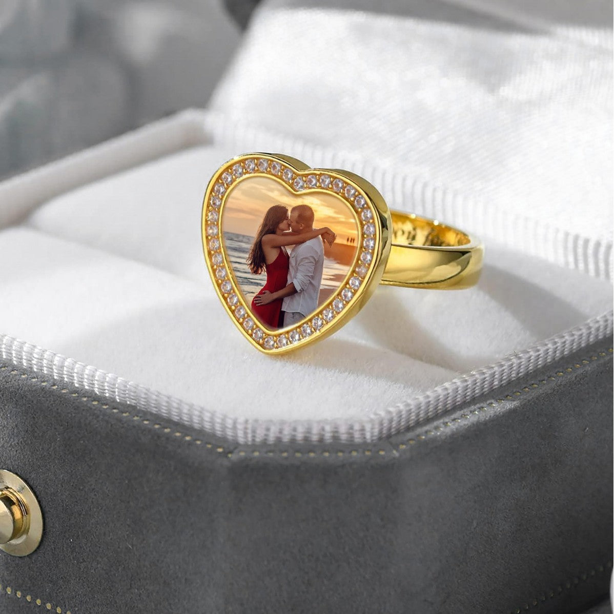 Personalisierter 925 Silber Herzring mit Foto und Gravur - Perfektes Geschenk