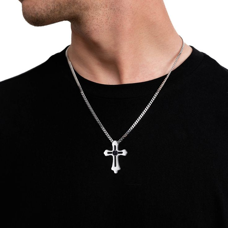 Personalisierte Kette mit Foto - Silber Kreuz Halskette für Männer, Geschenkidee