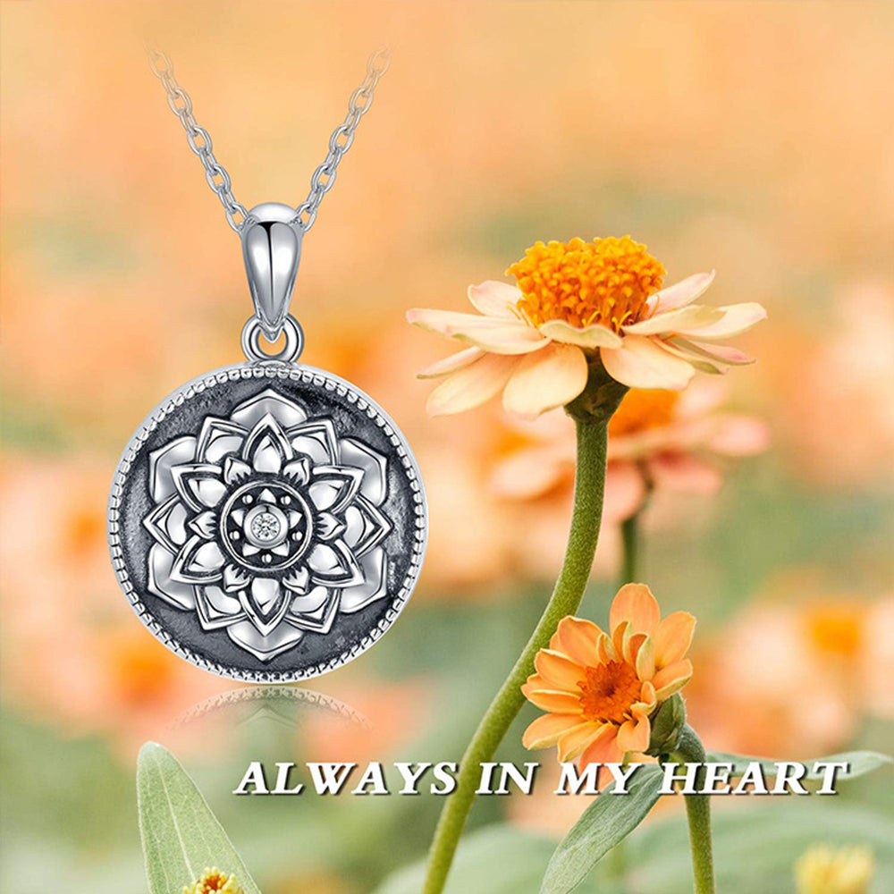 Personalisierte 925 Silber Medaillon Kette mit Foto - öffnbar Rund mit Lotus Blume,Perfektes Geschenk für Ihre Freundin Frau Mutter