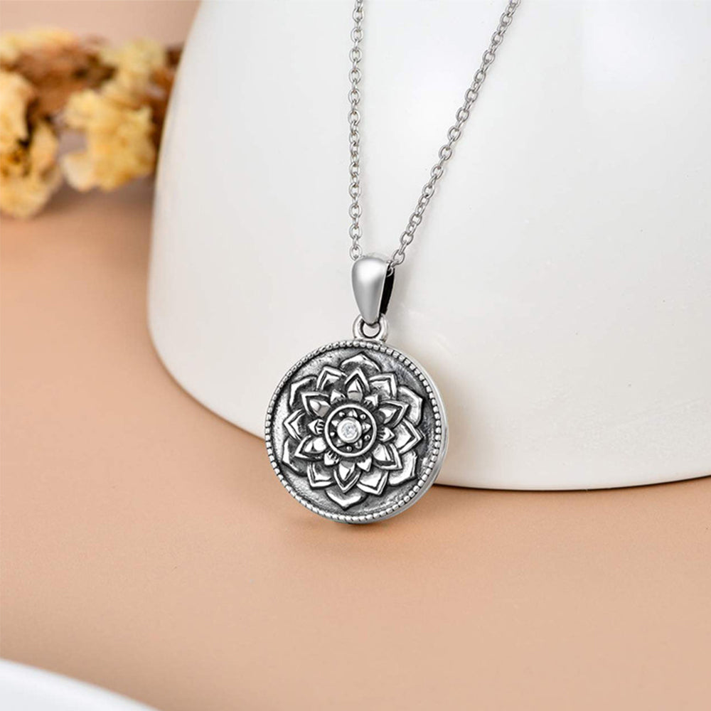 Personalisierte 925 Silber Medaillon Kette mit Foto - öffnbar Rund mit Lotus Blume,Perfektes Geschenk für Ihre Freundin Frau Mutter