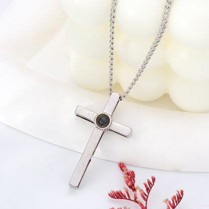 Personalisierte Foto Projektion Kette - Kreuz aus Sterlingsilber