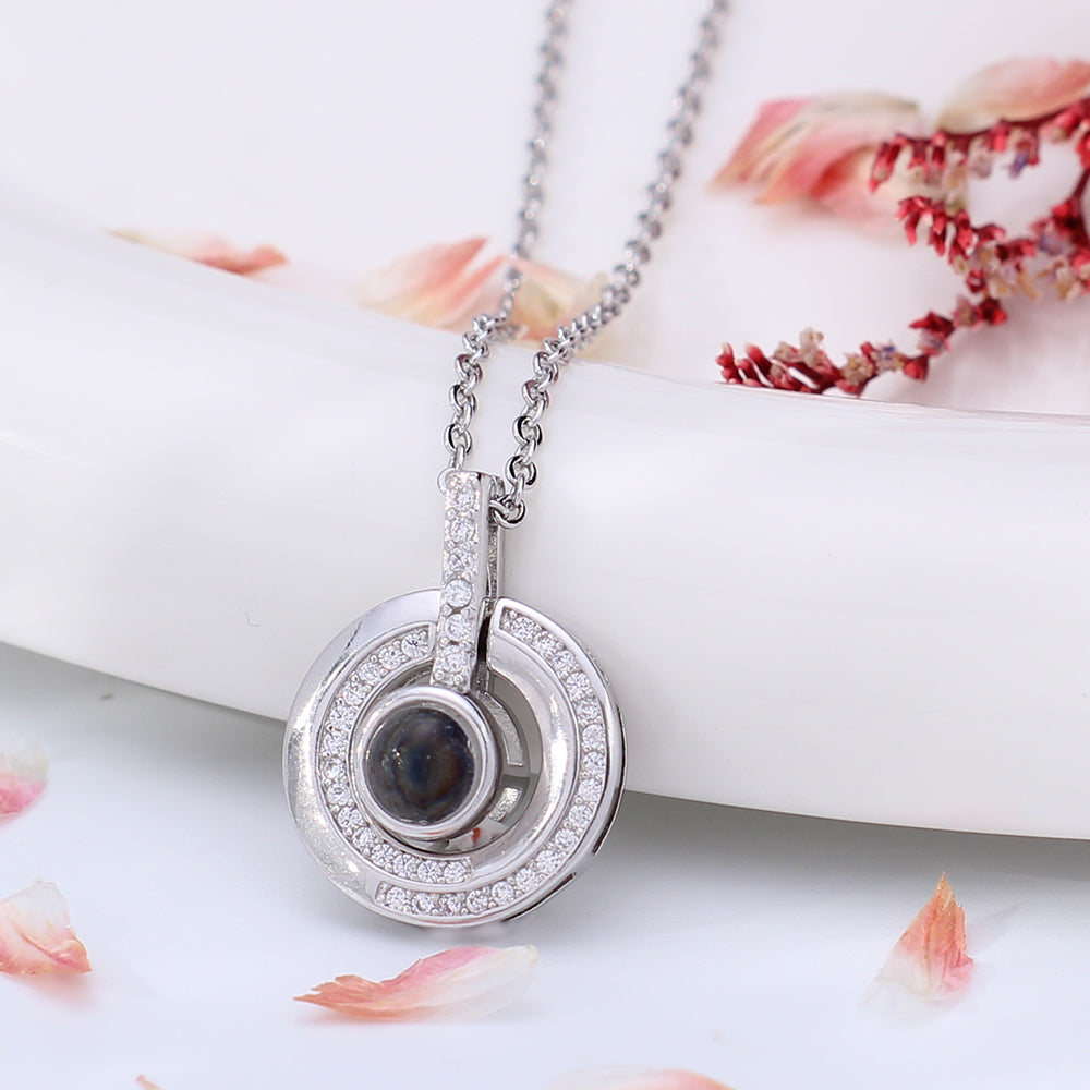 925 Silber Personalisierte Kette mit Bild im Stein - runder Ringanhänger mit Foto Projektion