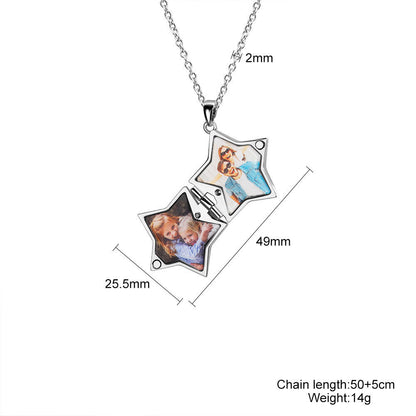 Personalisierte Schlichte Glänzende Medaillon-Kette in Quadrat- oder Sternform mit Foto & Text – Kreativer Schmuck,um Schöne Erinnerungen festzuhalten