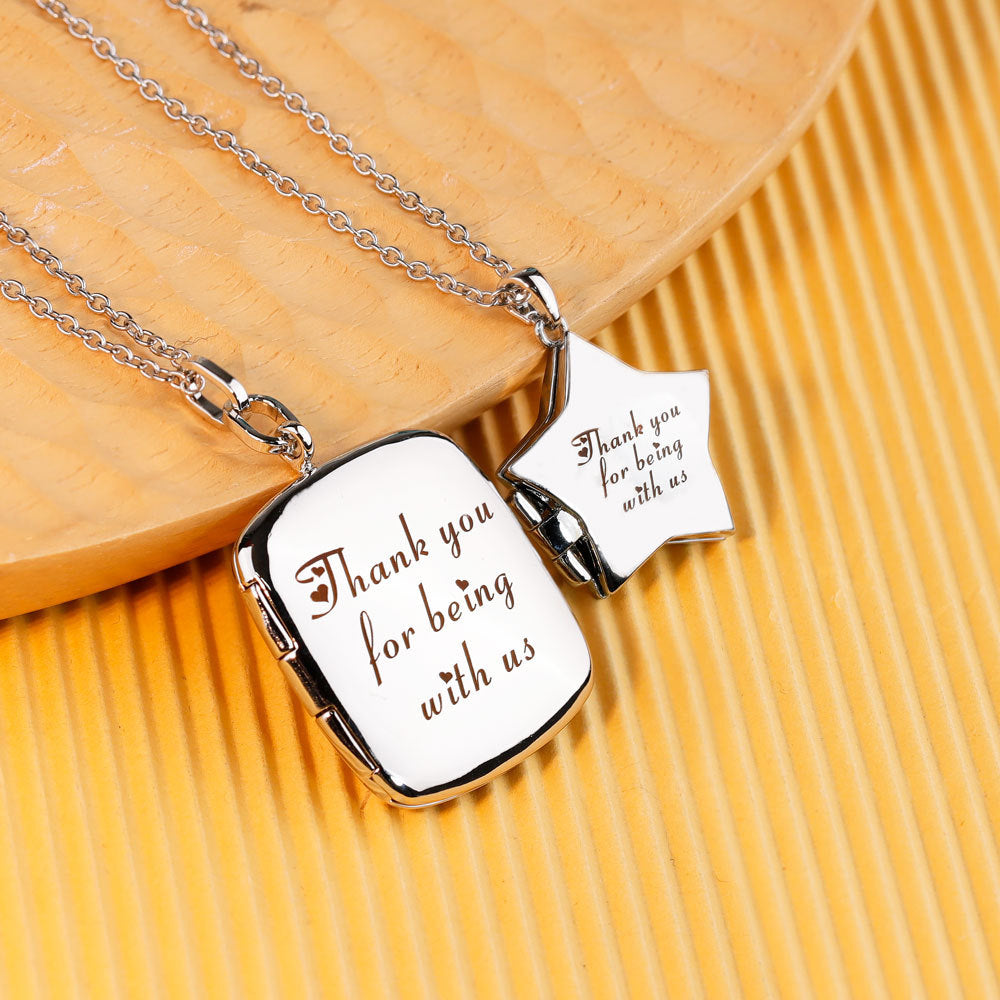 Personalisierte Schlichte Glänzende Medaillon-Kette in Quadrat- oder Sternform mit Foto & Text – Kreativer Schmuck,um Schöne Erinnerungen festzuhalten