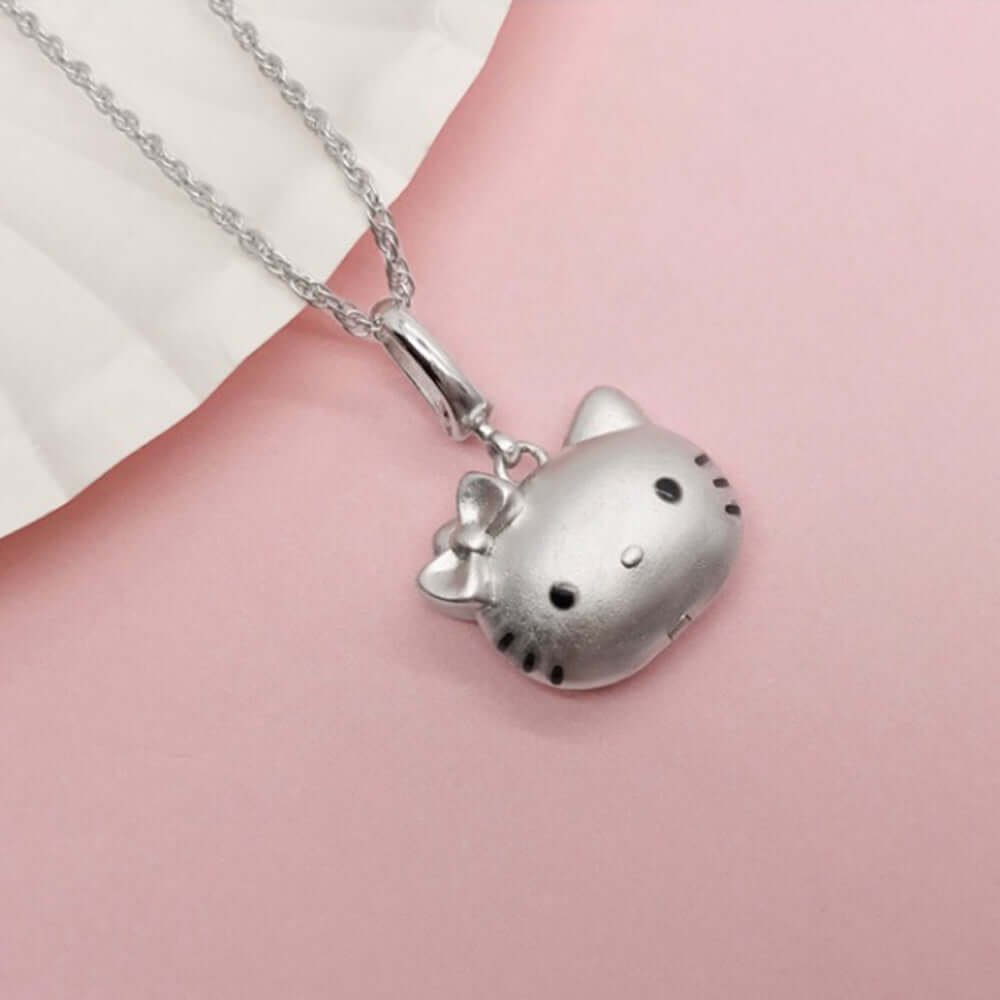 Personalisiertes 925 Silber Medaillon Kette mit Foto – 3D KT Katze mit unterschiedlichen Katzengesichtern,Geschenk für Dame Mädchen