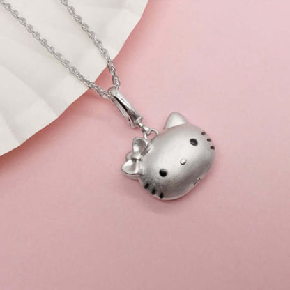 Personalisiertes 925 Silber Medaillon Kette mit Foto – 3D KT Katze mit unterschiedlichen Katzengesichtern,Geschenk für Dame Mädchen