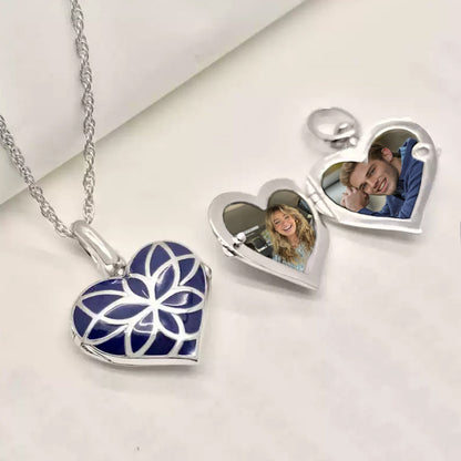 925 Silber Harz Lotus Herz Medaillon Kette mit Fotos & Text - Kettenstil und -länge Optional,Personalisiertes Geschenk für Dame