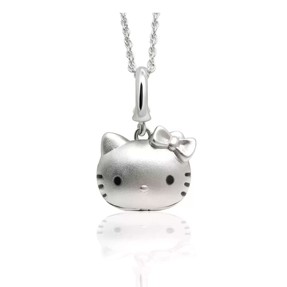 Personalisiertes 925 Silber Medaillon Kette mit Foto – 3D KT Katze mit unterschiedlichen Katzengesichtern,Geschenk für Dame Mädchen