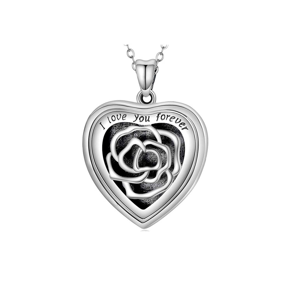 925 Silber Personalisierte Medaillon Kette mit Foto – öffnbar Herz Anhänger mit Rose, Perfektes Weihnachtsgeschenk für Freundin Ehefrau Mutter