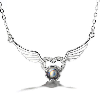 925 Silber Personalisierte Bild Kette mit Foto - Herz  Engel Flügel Anhänger mit foto  , Perfektes Geschenk für Freundin, Ehefrau oder Mutter