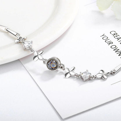 925 Silber Armband Bilder – Kleeblatt Zirkonia mit Bild Projektion,Foto Geschenk für Sie