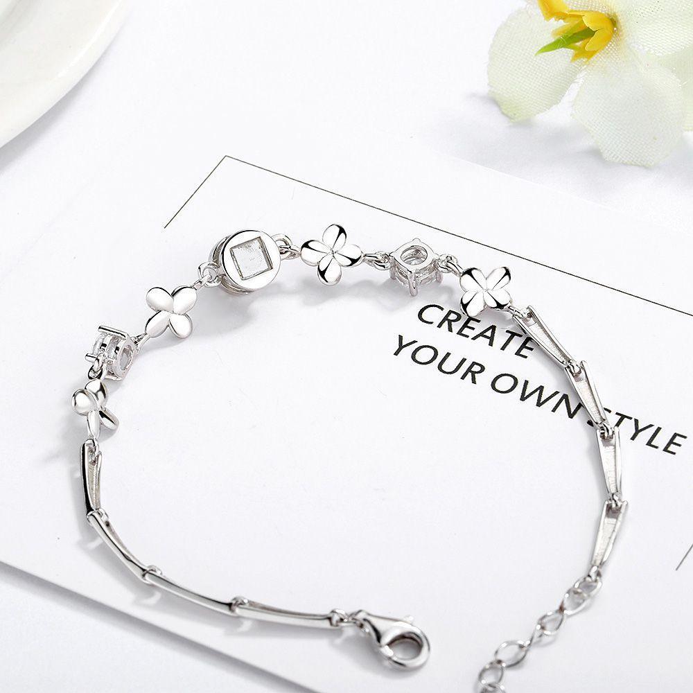 925 Silber Armband Bilder – Kleeblatt Zirkonia mit Bild Projektion,Foto Geschenk für Sie