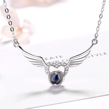 925 Silber Personalisierte Bild Kette mit Foto - Herz  Engel Flügel Anhänger mit foto  , Perfektes Geschenk für Freundin, Ehefrau oder Mutter