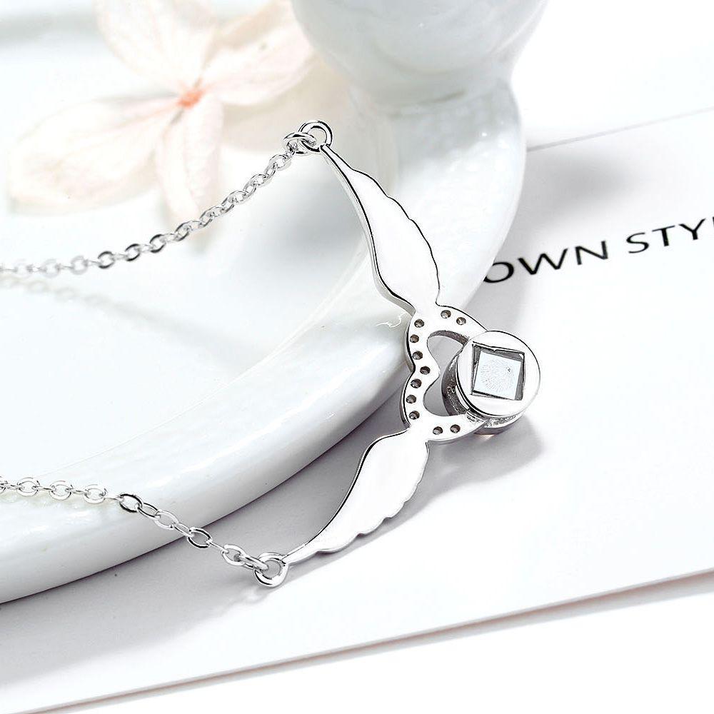 925 Silber Personalisierte Bild Kette mit Foto - Herz  Engel Flügel Anhänger mit foto  , Perfektes Geschenk für Freundin, Ehefrau oder Mutter